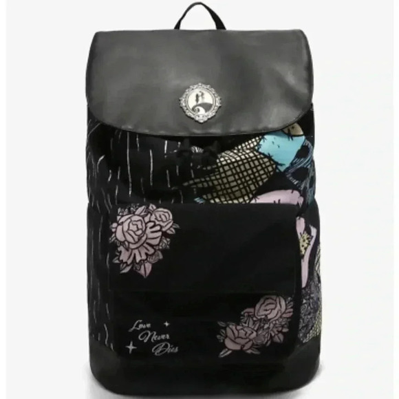 The Nightmare Before Christmas Jack Sally Black Slouch Backpack Halloween Skater - Picture 1 of 10